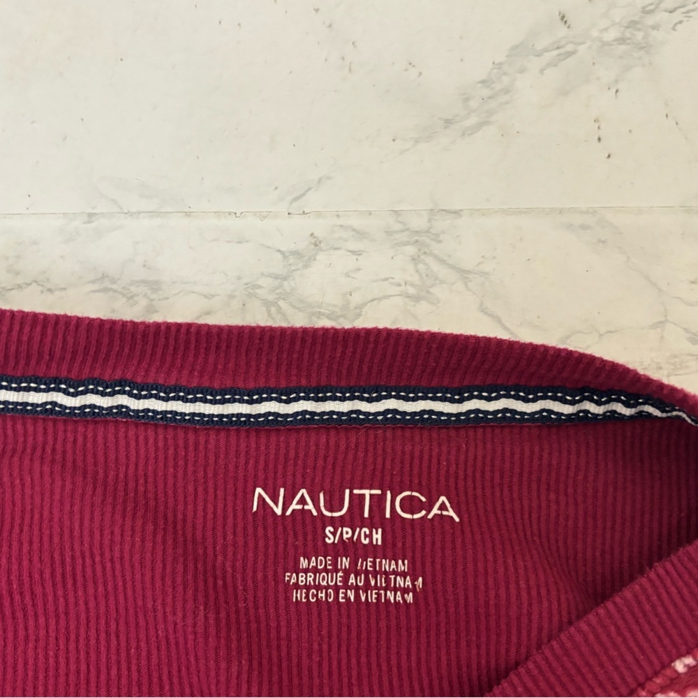 Nautica Shirt Women's Size Small Long Sleeve Red Ribbed Geometric Pullover​ - Picture 7 of 8